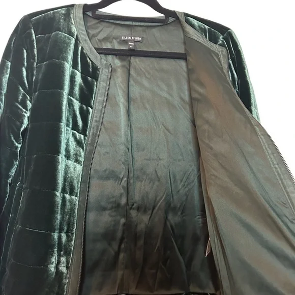 Eileen Fisher Emerald Green Fully Lined Quilted Zip Front Jacket Sz.S/P